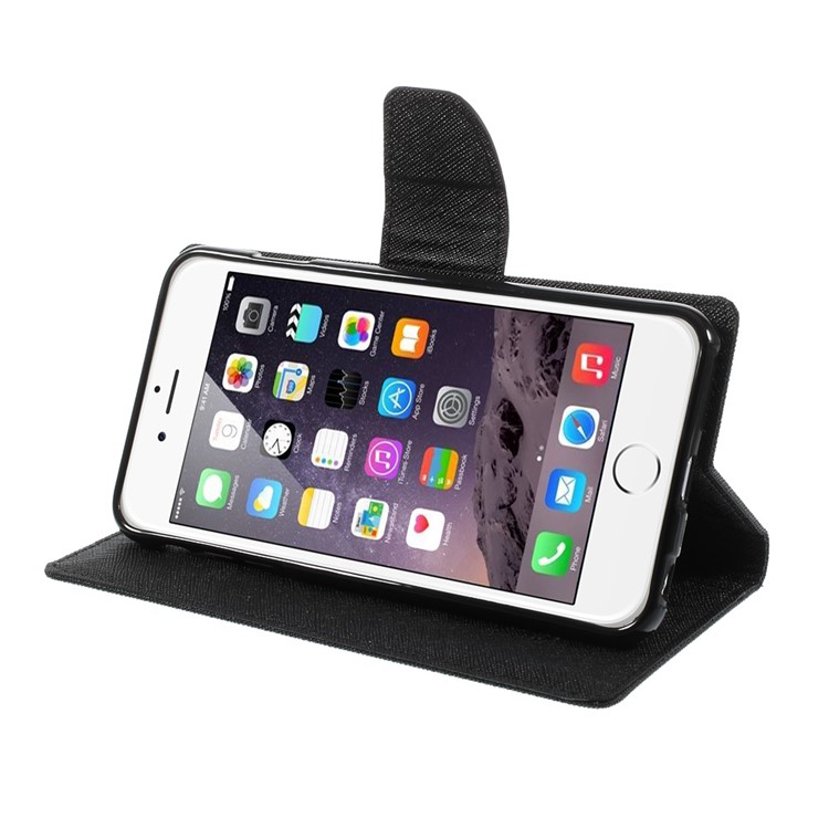 Mercury GOOSPERY Fancy Diary Leather Cover for iPhone 6 Plus / 6s Plus w/ Stand - Black-4
