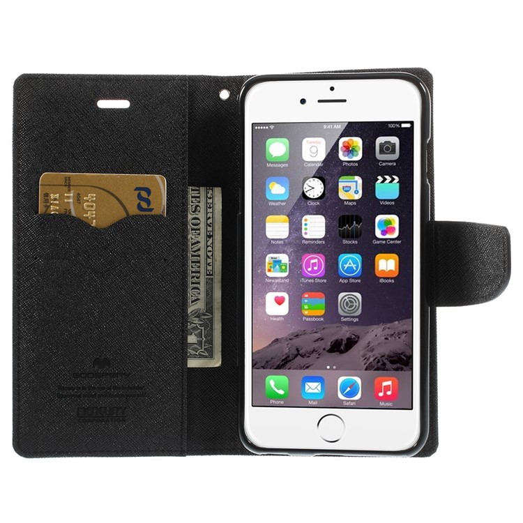 Mercury GOOSPERY Fancy Diary Leather Cover for iPhone 6 Plus / 6s Plus w/ Stand - Black-6