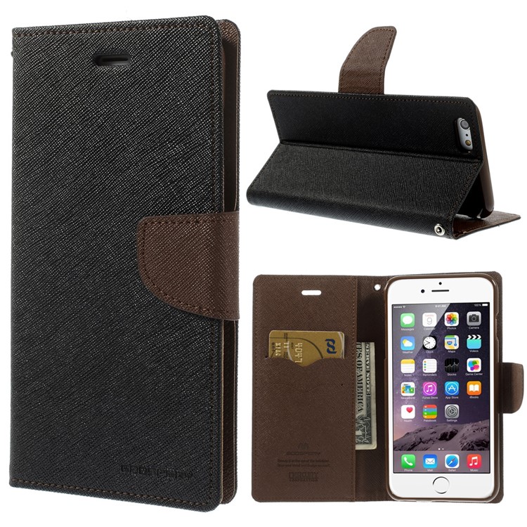 Mercury GOOSPERY Fancy Diary Leather Wallet Cover for iPhone 6 Plus / 6s Plus w/ Stand - Brown / Black-1