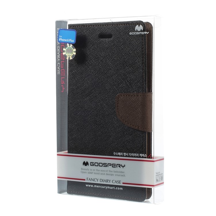 Mercury GOOSPERY Fancy Diary Leather Wallet Cover for iPhone 6 Plus / 6s Plus w/ Stand - Brown / Black-11