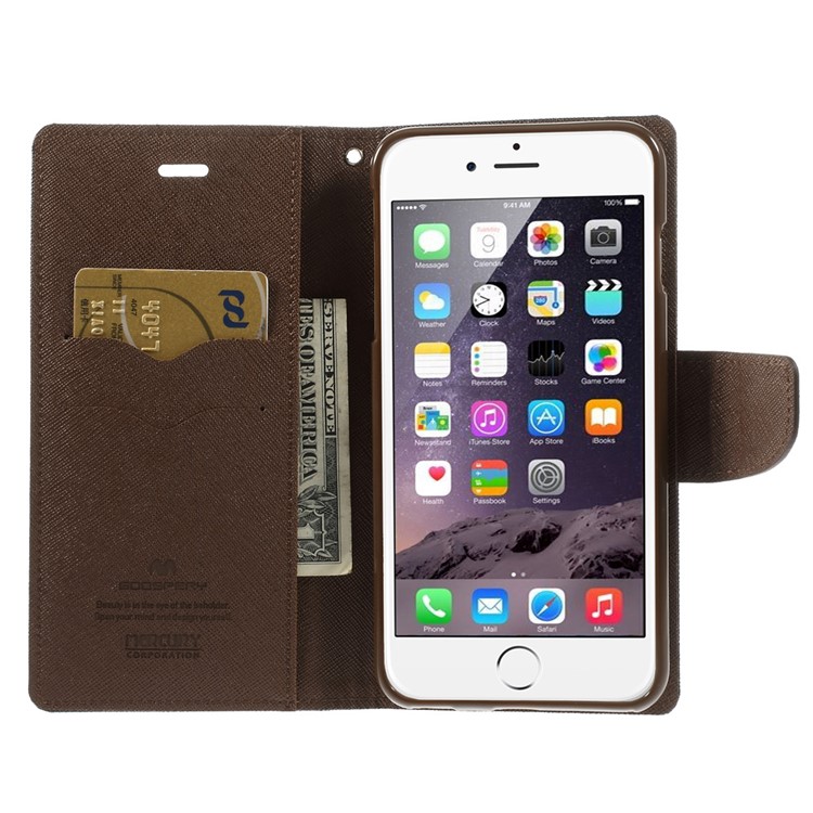 Mercury GOOSPERY Fancy Diary Leather Wallet Cover for iPhone 6 Plus / 6s Plus w/ Stand - Brown / Black-6