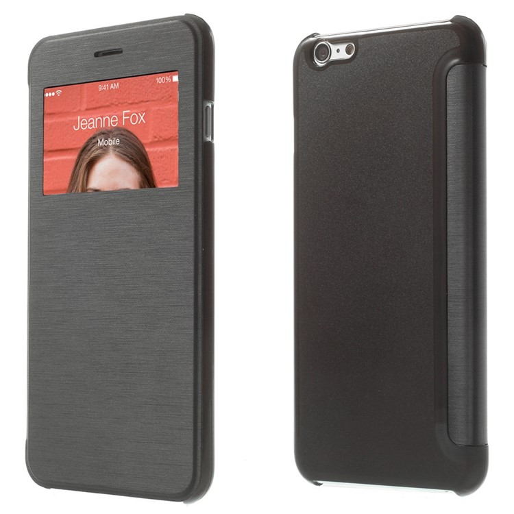 View Window Brushed Leather Folio Case for iPhone 6s Plus / 6 Plus 5.5 inch - Black-1