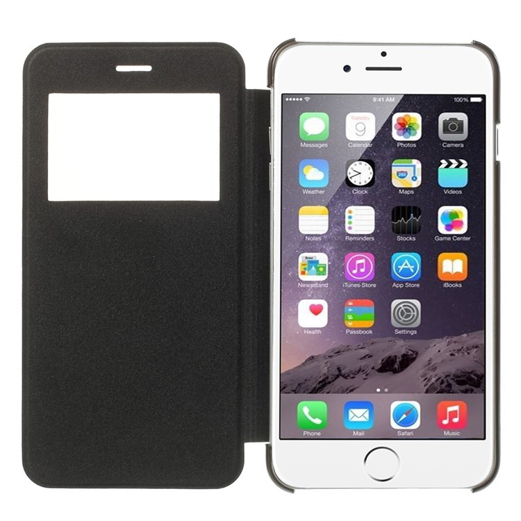 View Window Brushed Leather Folio Case for iPhone 6s Plus / 6 Plus 5.5 inch - Black-2