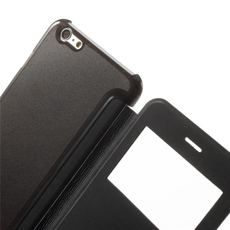 View Window Brushed Leather Folio Case for iPhone 6s Plus / 6 Plus 5.5 inch - Black-3