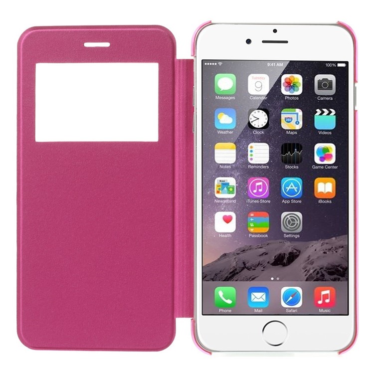 View Window Brushed Leather Folio Case for iPhone 6s Plus / 6 Plus 5.5 inch - Rose-2