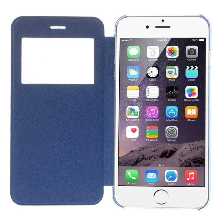 For iPhone 6s Plus / 6 Plus 5.5 inch View Window Brushed Leather Folio Cover - Light Blue-2