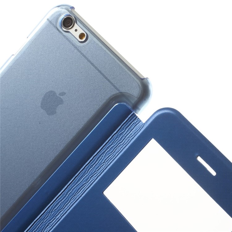 For iPhone 6s Plus / 6 Plus 5.5 inch View Window Brushed Leather Folio Cover - Light Blue-3