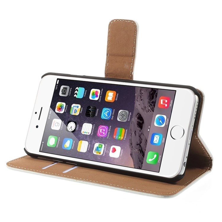 Genuine Split Leather Wallet Stand Case Shell for iPhone 6s / 6 4.7 inch - White-4
