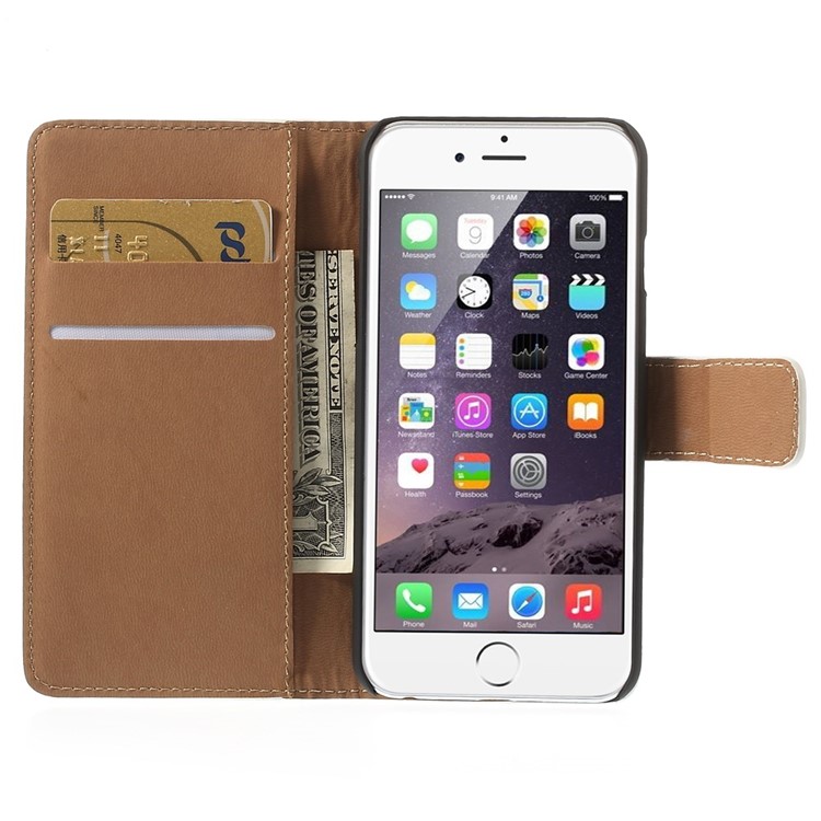 Genuine Split Leather Wallet Stand Case Shell for iPhone 6s / 6 4.7 inch - White-6