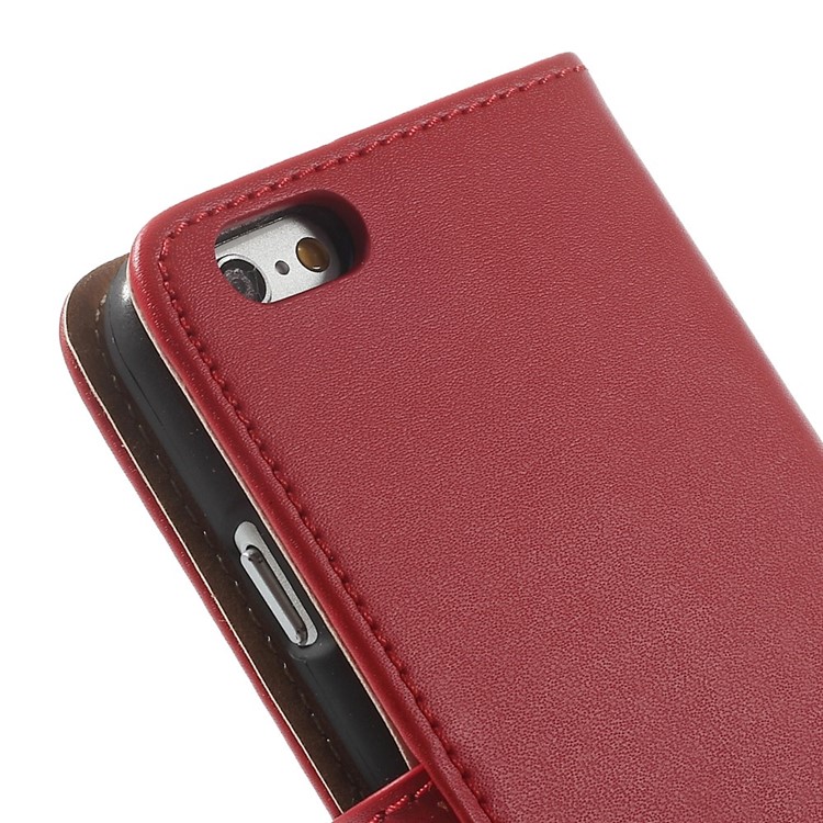 Genuine Split Leather Wallet Stand Case Shell for iPhone 6s / 6 4.7 inch - Red-10