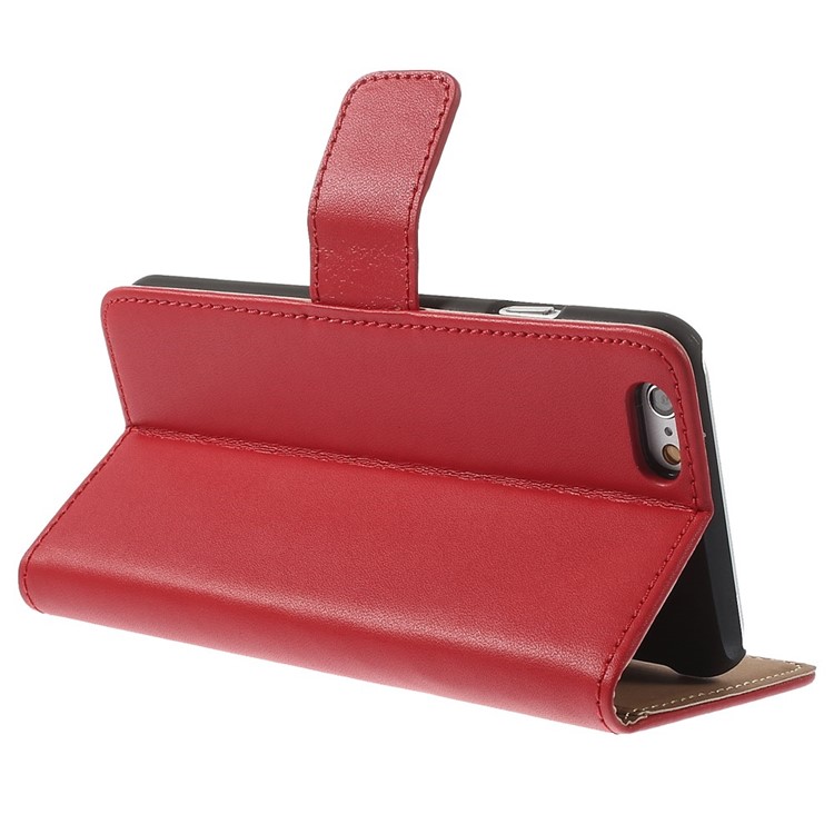 Genuine Split Leather Wallet Stand Case Shell for iPhone 6s / 6 4.7 inch - Red-5