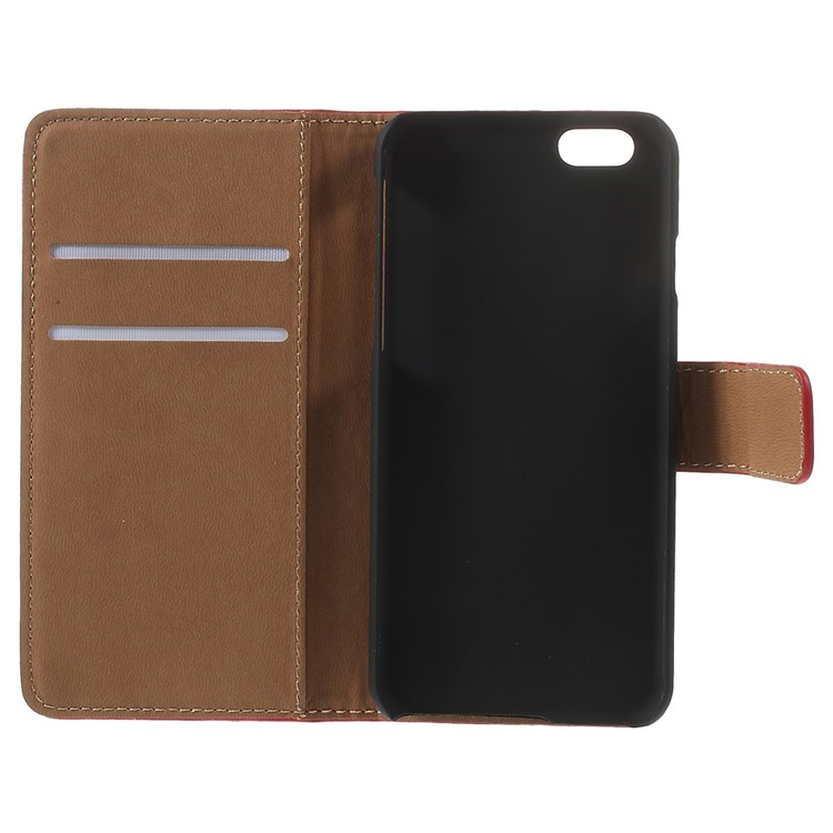 Genuine Split Leather Wallet Stand Case Shell for iPhone 6s / 6 4.7 inch - Red-7