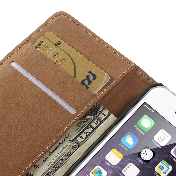 Genuine Split Leather Wallet Stand Case Shell for iPhone 6s / 6 4.7 inch - Red-8