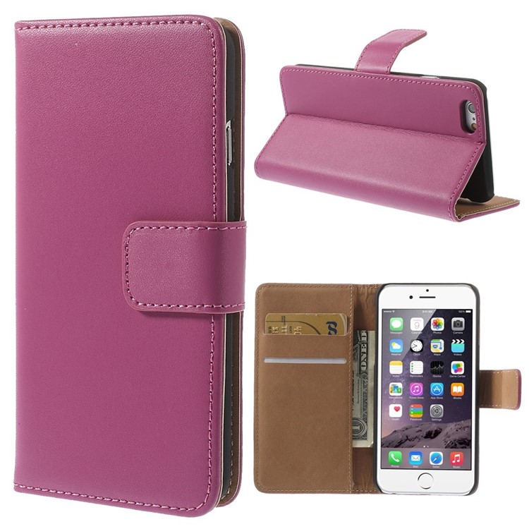 Genuine Split Leather Wallet Stand Case for iPhone 6s / 6 4.7 inch - Rose-1