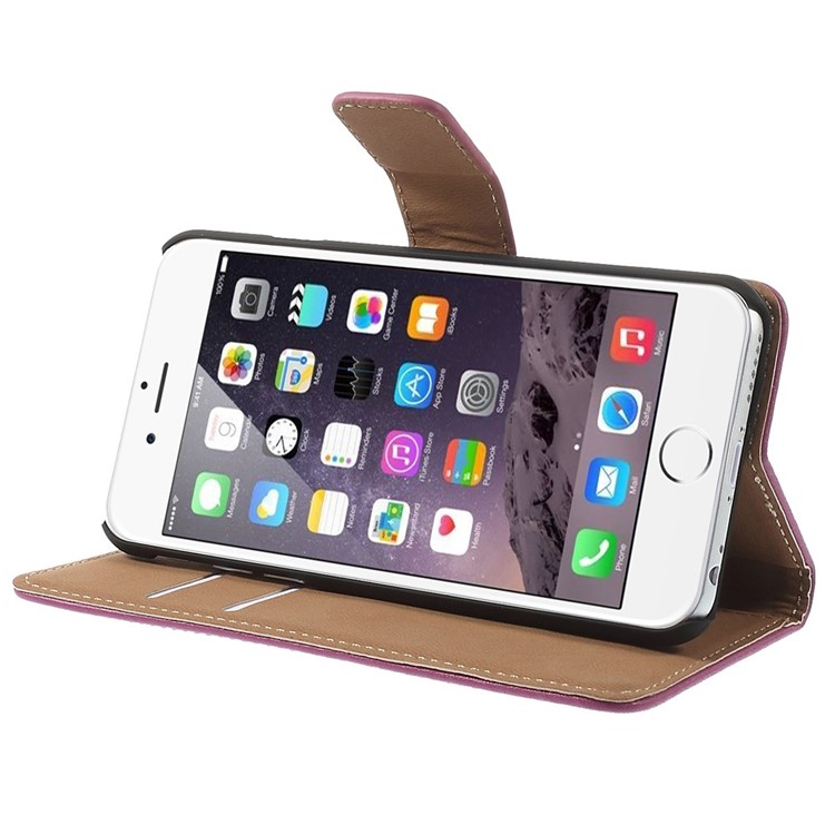 Genuine Split Leather Wallet Stand Case for iPhone 6s / 6 4.7 inch - Rose-4