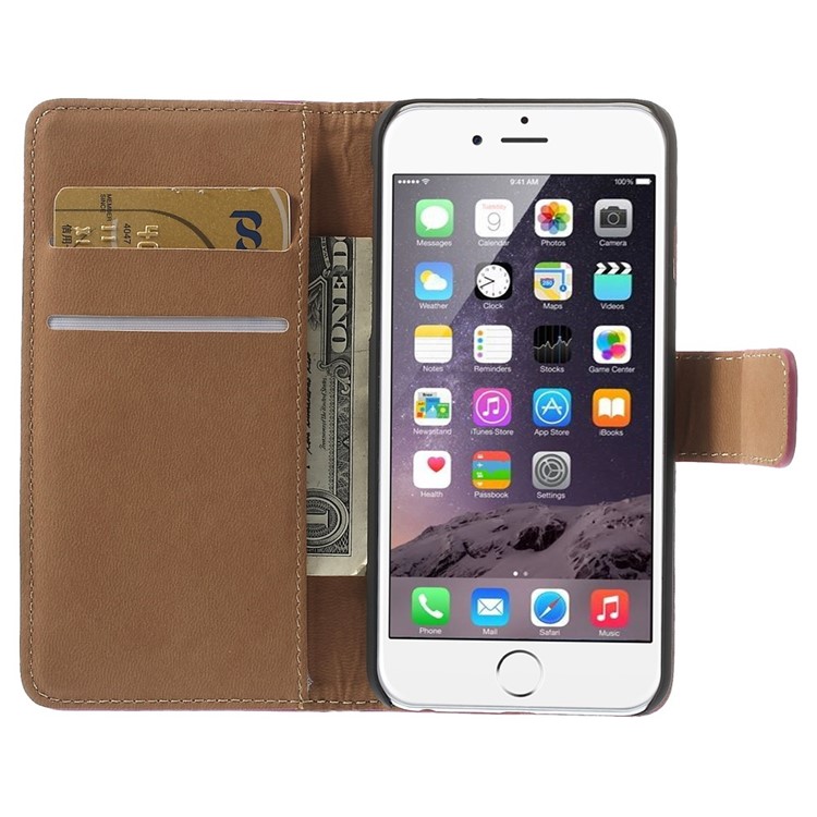 Genuine Split Leather Wallet Stand Case for iPhone 6s / 6 4.7 inch - Rose-6