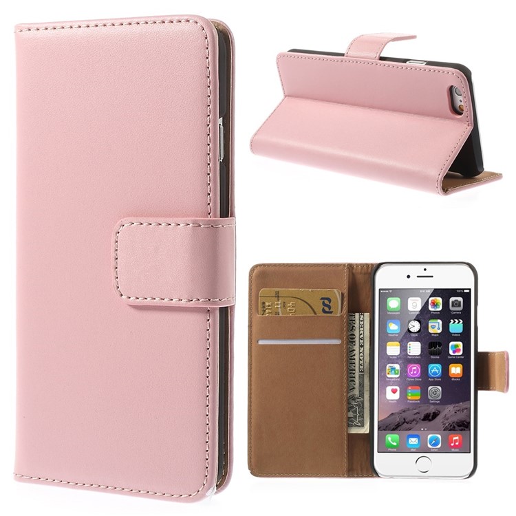 Genuine Split Leather Wallet Stand Case for iPhone 6s / 6 4.7 inch - Pink-1