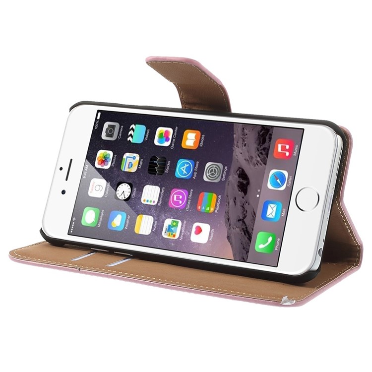 Genuine Split Leather Wallet Stand Case for iPhone 6s / 6 4.7 inch - Pink-4