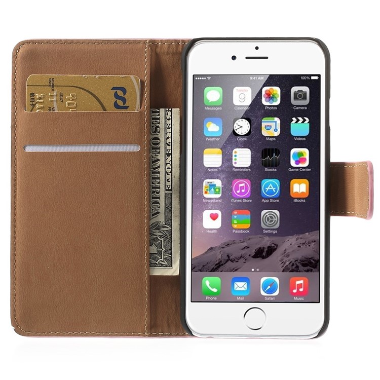 Genuine Split Leather Wallet Stand Case for iPhone 6s / 6 4.7 inch - Pink-6