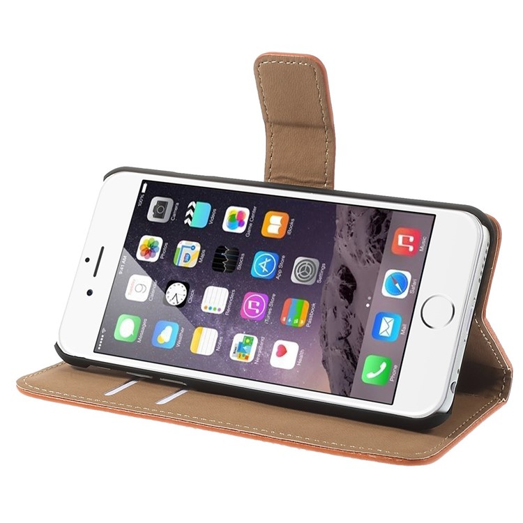 Genuine Split Leather Wallet Stand Case for iPhone 6s / 6 4.7 inch - Orange-4