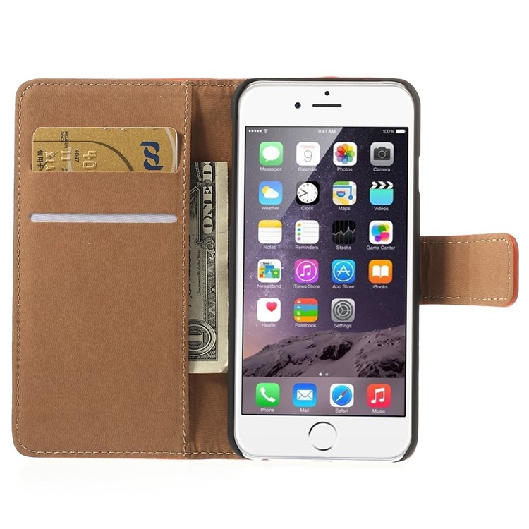 Genuine Split Leather Wallet Stand Case for iPhone 6s / 6 4.7 inch - Orange-6