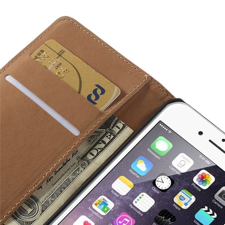 Genuine Split Leather Wallet Stand Case for iPhone 6s / 6 4.7 inch - Orange-8