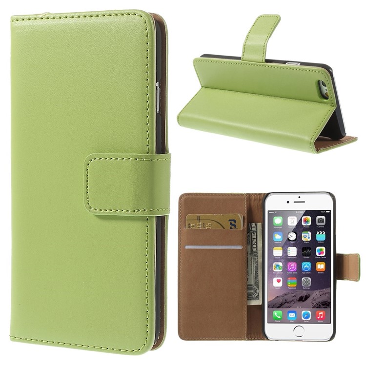 Genuine Split Leather Wallet Stand Cover for iPhone 6s / 6 4.7 inch - Green-1