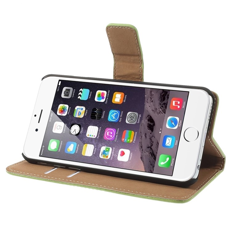 Genuine Split Leather Wallet Stand Cover for iPhone 6s / 6 4.7 inch - Green-4