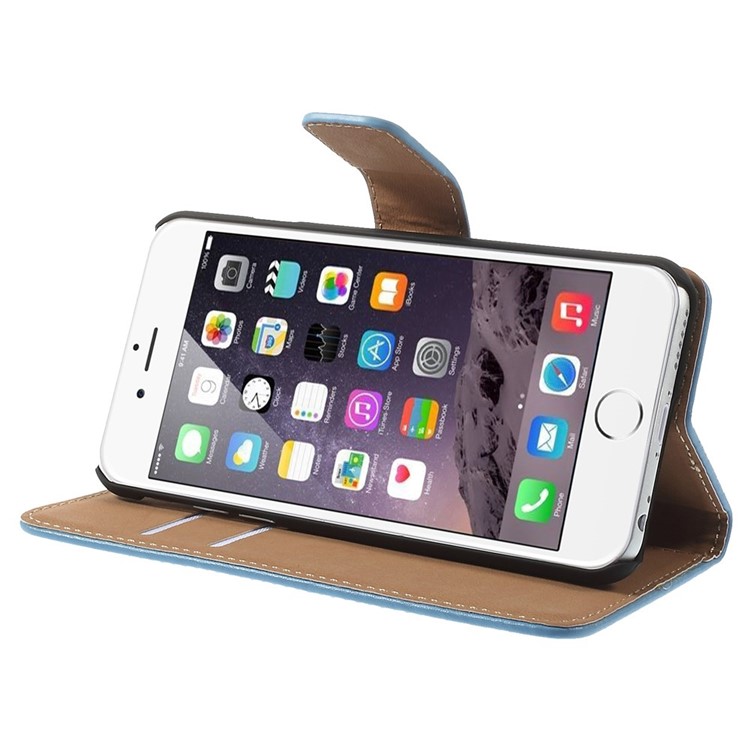 Genuine Split Leather Wallet Stand Cover for iPhone 6s / 6 4.7 inch - Blue-4