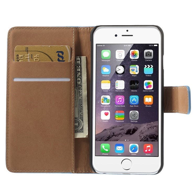 Genuine Split Leather Wallet Stand Cover for iPhone 6s / 6 4.7 inch - Blue-6