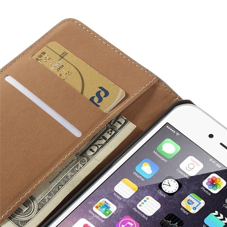 Genuine Split Leather Wallet Stand Cover for iPhone 6s / 6 4.7 inch - Blue-8