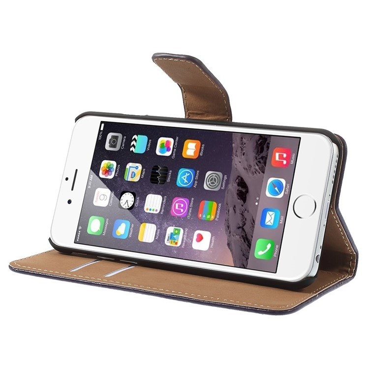 Genuine Split Leather Wallet Stand Cover for iPhone 6s / 6 4.7 inch - Purple -4
