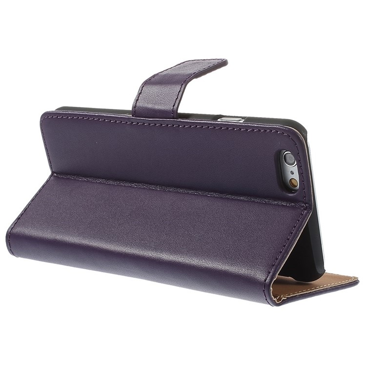 Genuine Split Leather Wallet Stand Cover for iPhone 6s / 6 4.7 inch - Purple -5