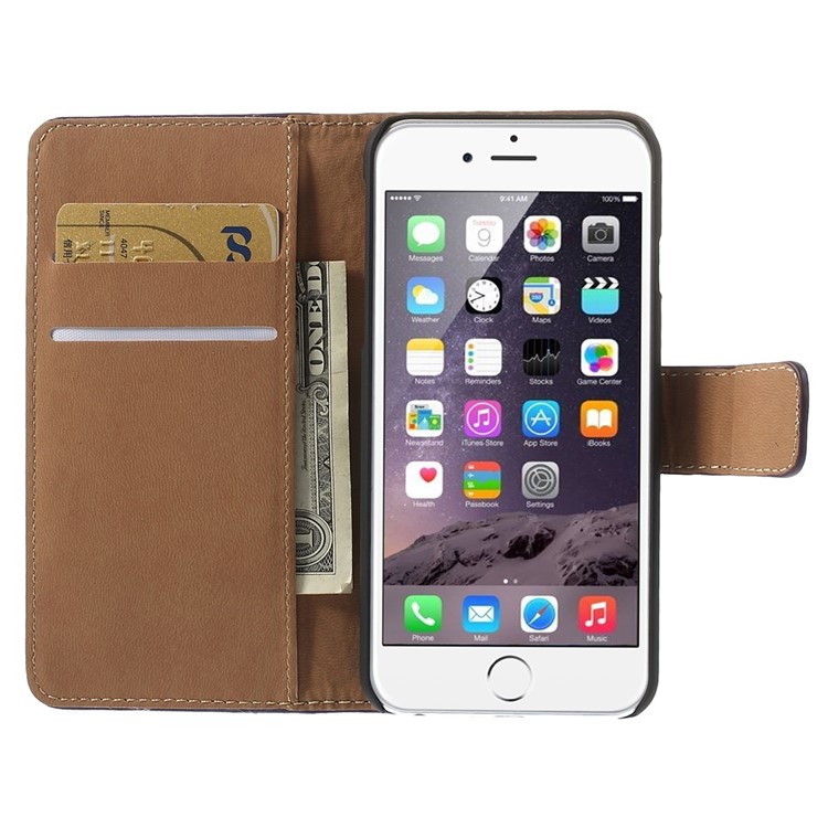 Genuine Split Leather Wallet Stand Cover for iPhone 6s / 6 4.7 inch - Purple -6