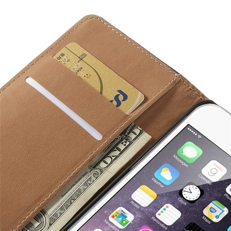 Genuine Split Leather Wallet Stand Cover for iPhone 6s / 6 4.7 inch - Purple -8