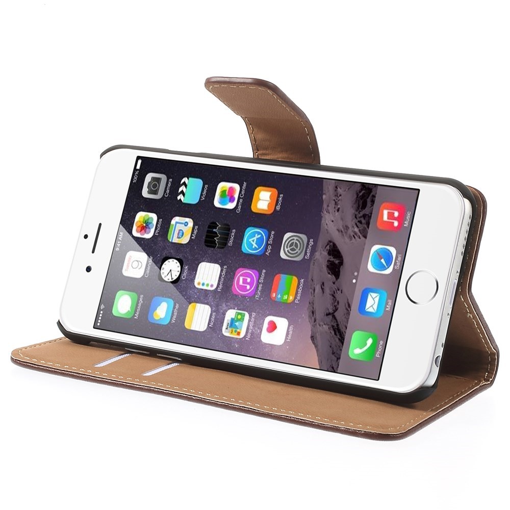 Genuine Split Leather Wallet Stand Cover for iPhone 6s / 6 4.7 inch - Brown-4