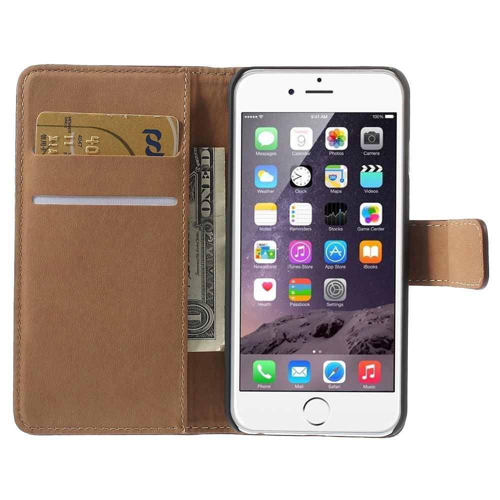 Genuine Split Leather Wallet Stand Cover for iPhone 6s / 6 4.7 inch - Brown-6