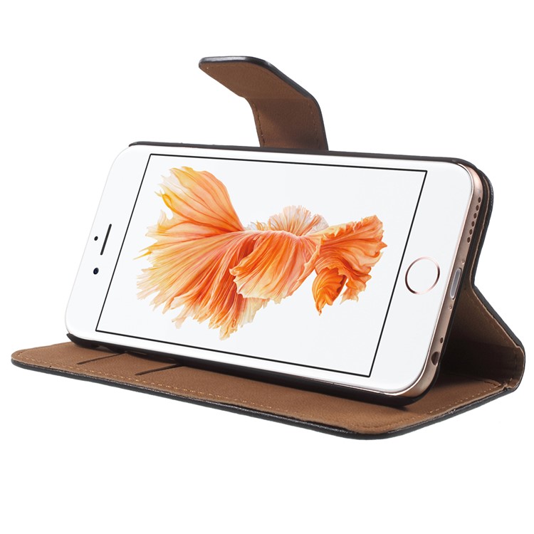 Genuine Split Leather Wallet Case for iPhone 6s 6 4.7 inch with Stand - Black-3