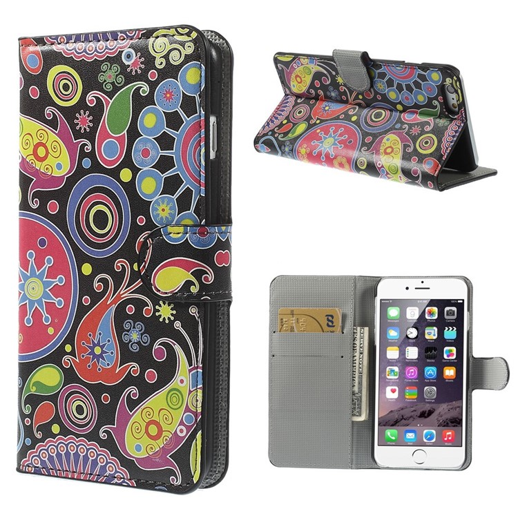 Paisley Flowers Wallet Leather Skin Cover for iPhone 6 Plus 5.5 inch-1