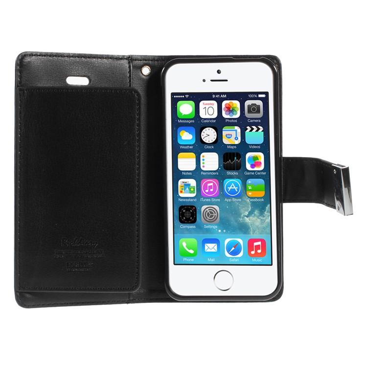 Mercury GOOSPERY Rich Diary Leather Card Holder Case for iPhone SE 5s 5 - Black-4