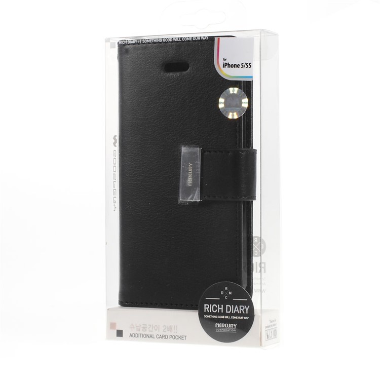 Mercury GOOSPERY Rich Diary Leather Card Holder Case for iPhone SE 5s 5 - Black-8