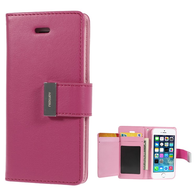 Mercury GOOSPERY Rich Diary Leather Card Holder Case for iPhone SE 5s 5 - Rose-1