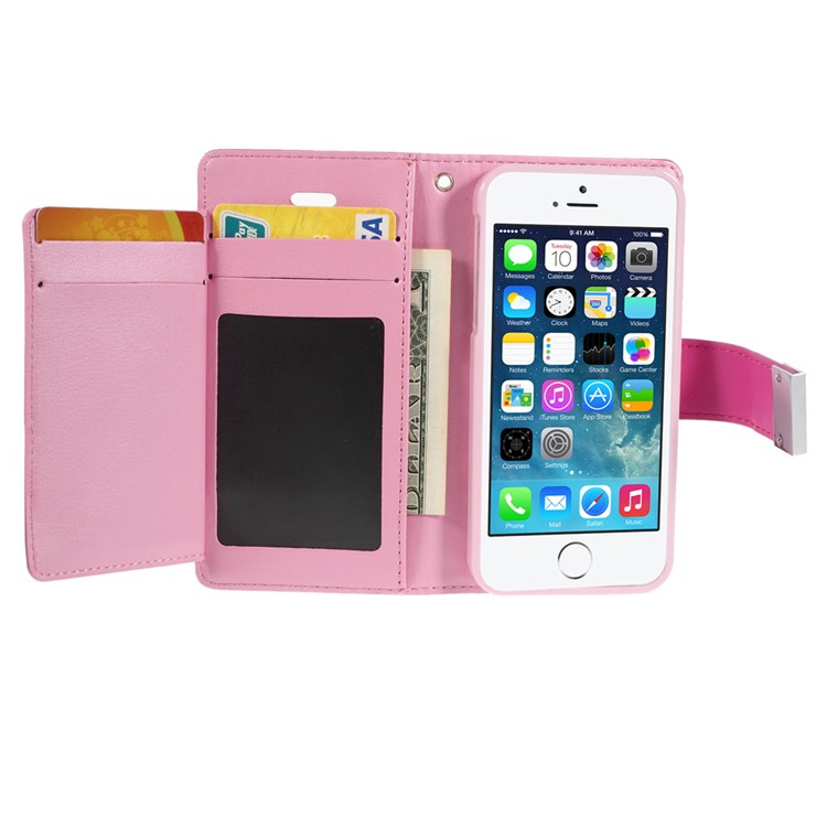 Mercury GOOSPERY Rich Diary Leather Card Holder Case for iPhone SE 5s 5 - Rose-3