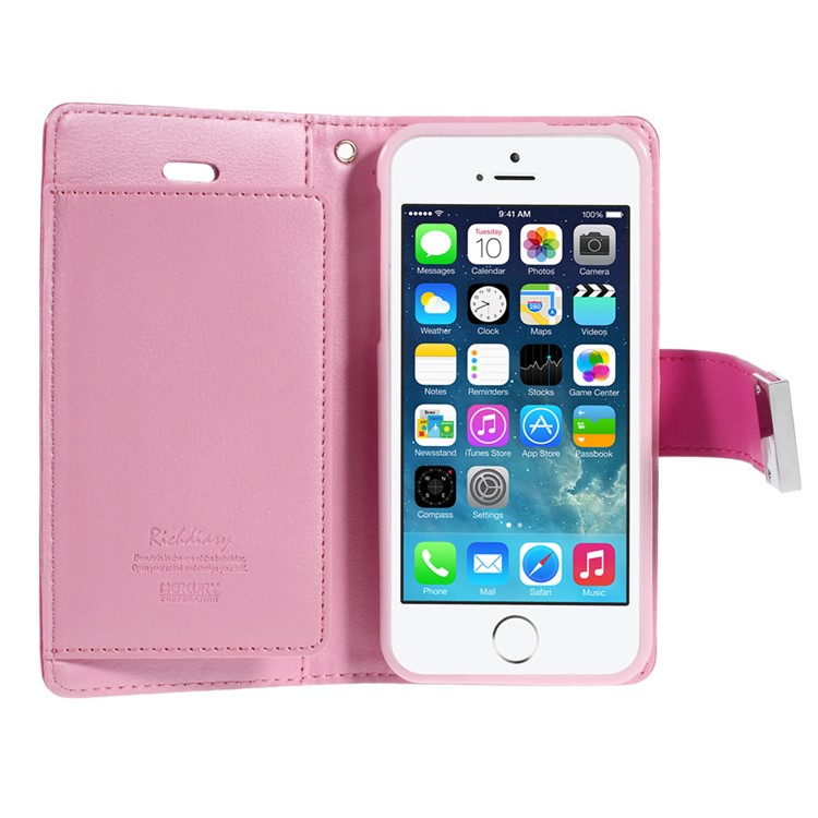 Mercury GOOSPERY Rich Diary Leather Card Holder Case for iPhone SE 5s 5 - Rose-4