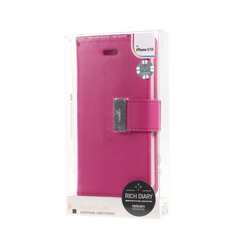 Mercury GOOSPERY Rich Diary Leather Card Holder Case for iPhone SE 5s 5 - Rose-8