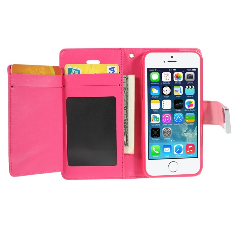 Mercury GOOSPERY Rich Diary Leather Card Holder Cover for iPhone SE 5s 5 - Pink-3
