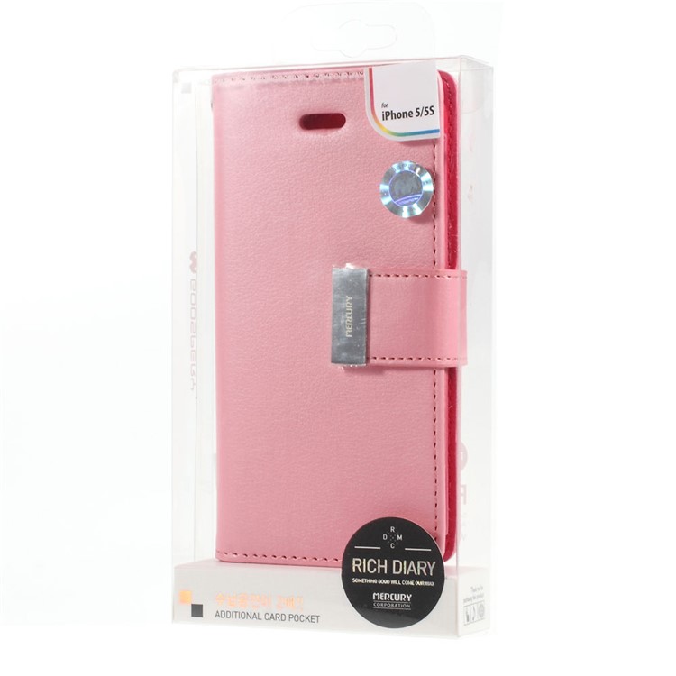 Mercury GOOSPERY Rich Diary Leather Card Holder Cover for iPhone SE 5s 5 - Pink-8