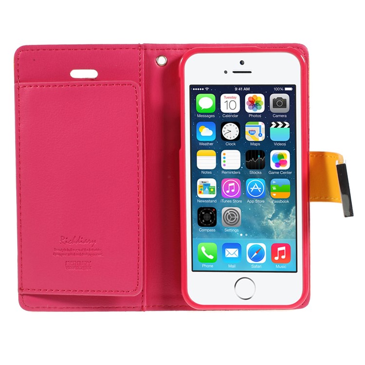 Mercury GOOSPERY Rich Diary Leather Card Holder Cover for iPhone SE 5s 5 - Yellow-4
