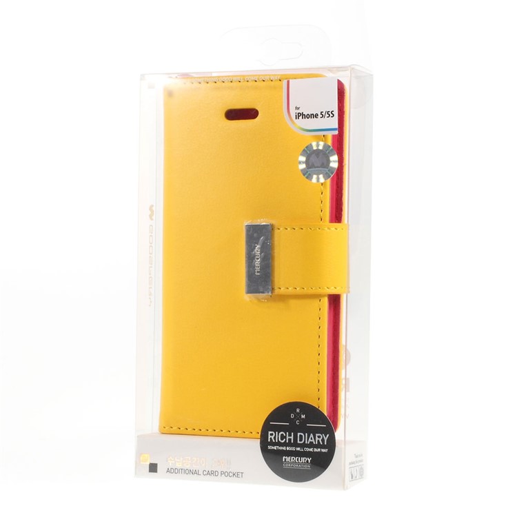 Mercury GOOSPERY Rich Diary Leather Card Holder Cover for iPhone SE 5s 5 - Yellow-8
