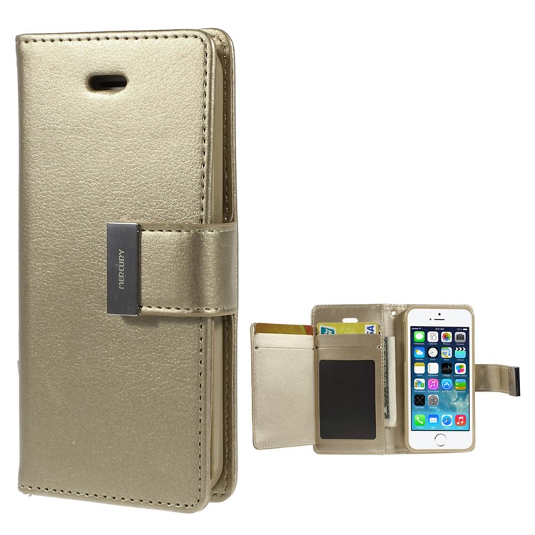 Mercury GOOSPERY Rich Diary Leather Card Holder Shell for iPhone SE 5s 5 - Champagne-1